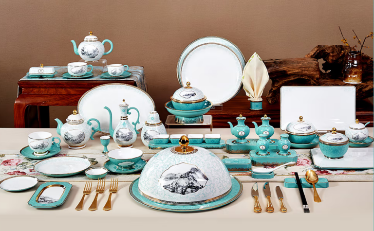 32-Piece Chinese-Style Bone China Dinnerware Set for 10+ People