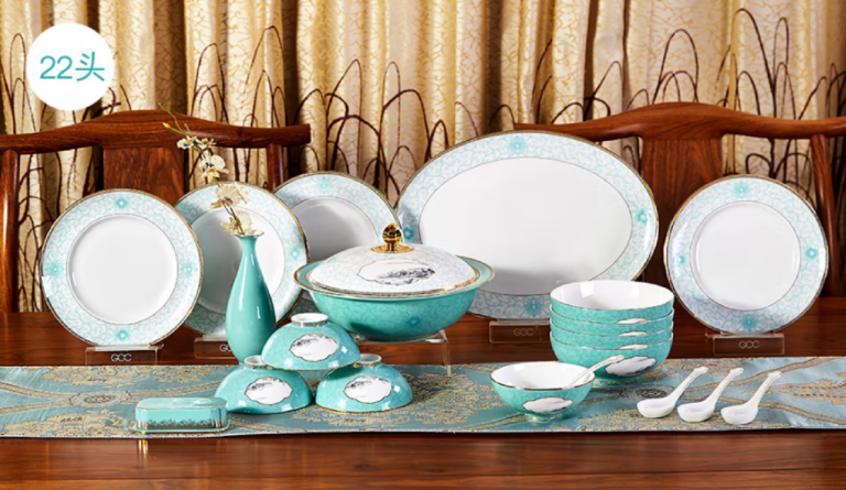 Silk Road 22-Piece Vintage Chinese Style Bone China Dinnerware Set