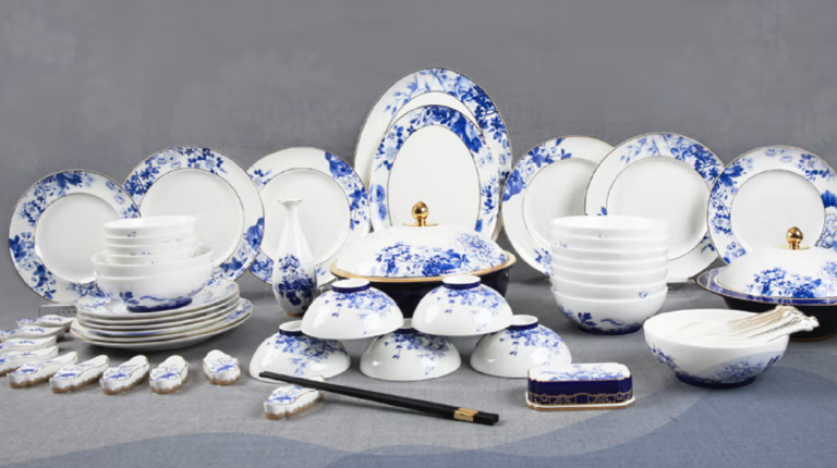 Prosperous Times with Spring Gold-Edged Bone China Dinnerware 22-Piece Set
