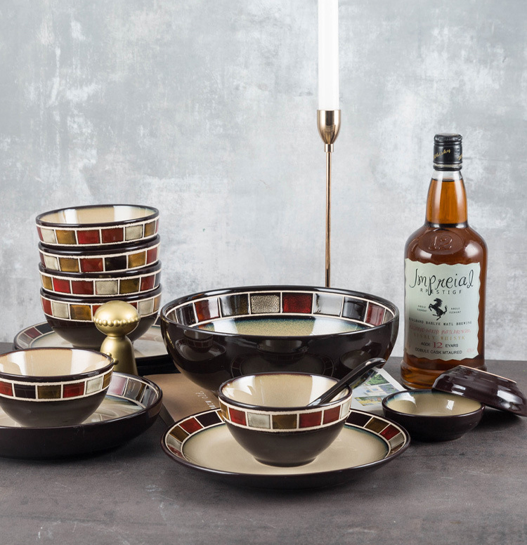 Chinese Fantasy Square Underglaze Series Household Ceramic Bowl and Plate Tableware Set Wholesale